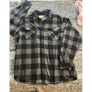 Wrangler Flannel Shirt Mens XL Black Gray Plaid Fleece Western Button Front